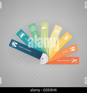 Produits d'assurance sur un échantillon de couleur, icônes et copy space Illustration de Vecteur