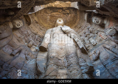 La Chine, Province du Shanxi, près de la ville de Datong, les grottes de Yungang, patrimoine mondial, Banque D'Images