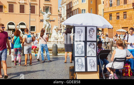 Artistes attirant des touristes portraits, Piazza Navona Rome Lazio Italie Europe Banque D'Images