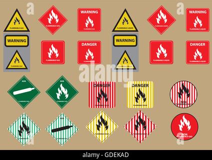 Ensemble de gaz liquide inflammable combustible solide sign vector illustration Illustration de Vecteur