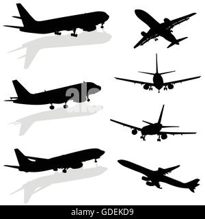 Airplane silhouette en vecteur noir sur fond blanc Illustration de Vecteur