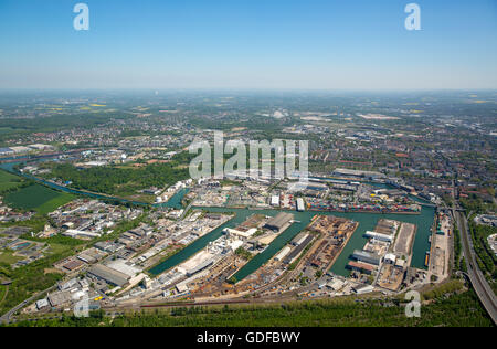 Vue aérienne, port de Dortmund , port intérieur, canal Dortmund-Ems, port à conteneurs, le Port de Dortmund AG, Dortmund Banque D'Images