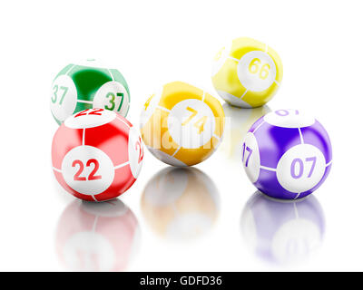 Moteur de rendu 3d image. Boules de bingo colorés. Concept des Jeux. Isolé sur fond blanc. Banque D'Images