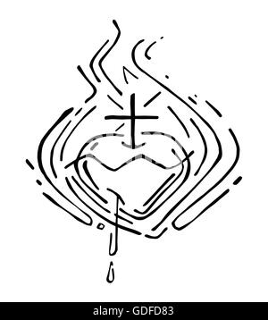 Hand drawn vector illustration ou dessin de Jésus Christ Sacré Coeur Banque D'Images