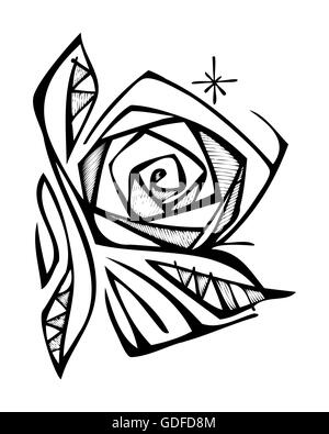 Hand drawn vector illustration ou dessin d'une fleur rose Banque D'Images