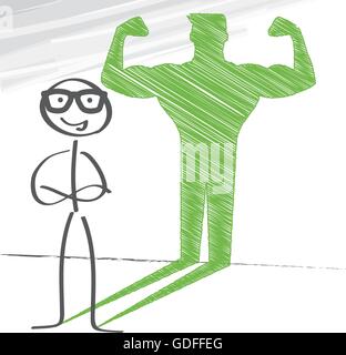 Stick figure avec des croquis et des bras musclés Illustration de Vecteur