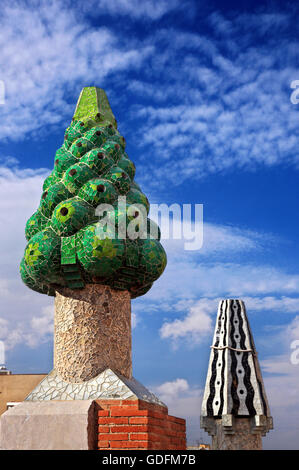 'Jardin' particulière sur le toit de Palau Guell (architecte Antoni Gaudi), Raval, Barcelone, Catalogne, Espagne. Banque D'Images