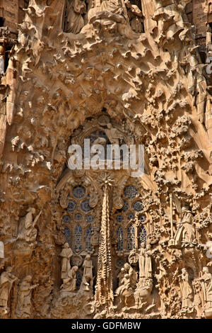 'Détail' à partir de la Nativité Façade de la Sagrada Familia, (architecte Antoni Gaudi) ,'Trademark' de Barcelone, Catalogne, Espagne. Banque D'Images