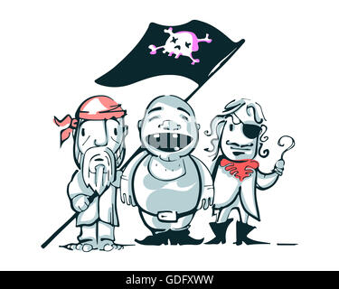 Illustration à la main ou d'un dessin de trois pirates Banque D'Images