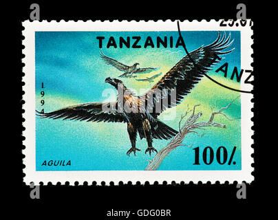 Timbre de Tanzanie représentant un aigle. Banque D'Images