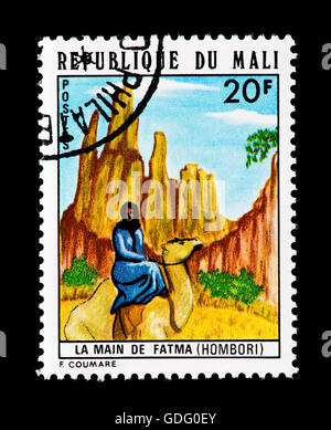 Timbre du Mali représentant la main de Fatma (formation de roche naturelle) Banque D'Images