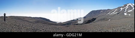 Islande : faire de l'image sur le haut de la Glacier Skaftafellsjokull, Skaftafell, un éperon de la calotte de glace Vatnajokull Banque D'Images