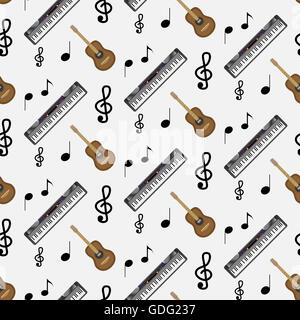 Synthétiseur guitare motif et notes. Avec motif artistique instrumental musique note, vector illustration Banque D'Images