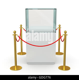 Vitrine de verre vide avec barrière d'acier Banque D'Images