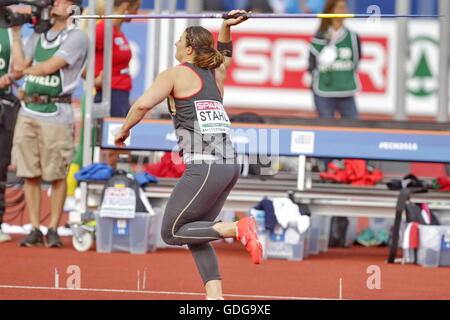 Amsterdam, Pays-Bas, 09 juillet 2016 Linda Stahl 2ème championnat d'Europe d'Amsterdam à javelin Banque D'Images