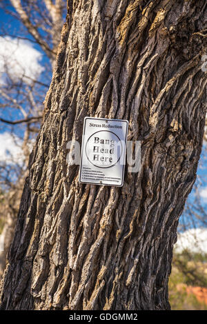 Wyoming Devils Tower tronc de l'arbre et l'avis d'humour Banque D'Images