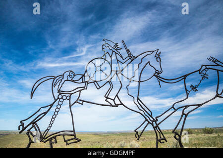 Suppression d'art de Sioux ou Cheyenne warrior et sa conjointe à Little Bighorn Battlefield memorial Montana-NOUS Banque D'Images