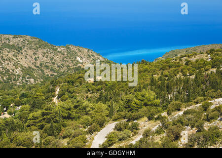 Lefkada coast beach Grèce. Vue panoramique de la mer Ionienne à Kalamitsi, Lefkada Banque D'Images