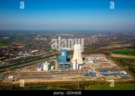 Vue aérienne, construction de centrales, 4 EON Datteln, gel de la construction du canal Dortmund-Ems, Datteln, Ruhr Banque D'Images