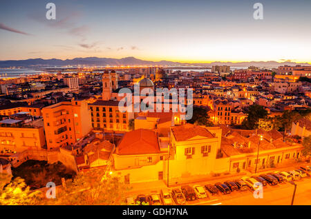 Cagliari, Sardaigne, île, Italie : Vue aérienne de la Vieille Ville Banque D'Images