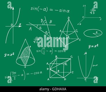 Mathématiques - des formes géométriques et des croquis d'expressions sur school board Illustration de Vecteur