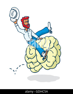 Cartoon illustration de cowboy texan équitation un cerveau à l'esprit sauvage rodeo Banque D'Images