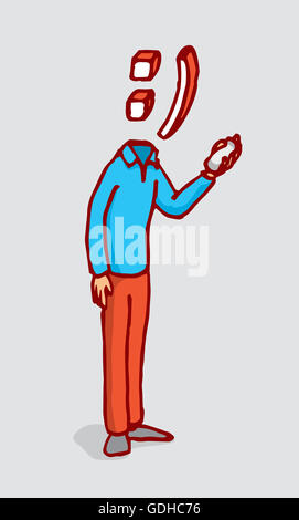 Cartoon illustration de l'homme avec sourire émoticône face texting on mobile phone Banque D'Images