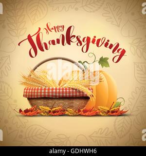 Joyeux Thanksgiving automne vecteur modèle de conception de l'affiche. Les éléments sont séparément en couches en fichier vectoriel. Illustration de Vecteur