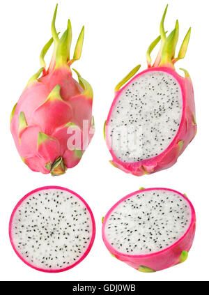 Dragonfruit isolés. Collection d'ensemble et couper les fruits du dragon isolé sur fond blanc avec clipping path Banque D'Images