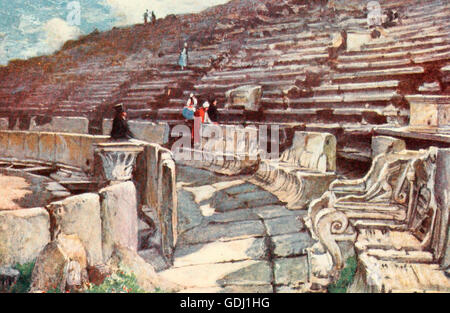 La partie inférieure de l'Auditorium du théâtre de Dionysos à Athènes. La Grèce, vers 1900 Banque D'Images