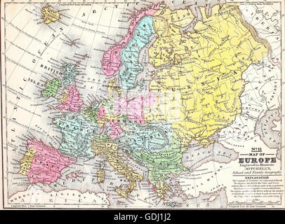 Carte d'Europe, circa 1860 Banque D'Images