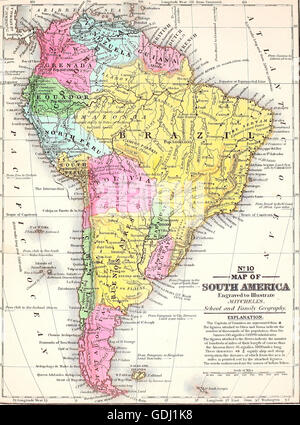 La carte de l'Amérique du Sud, vers 1860 Banque D'Images