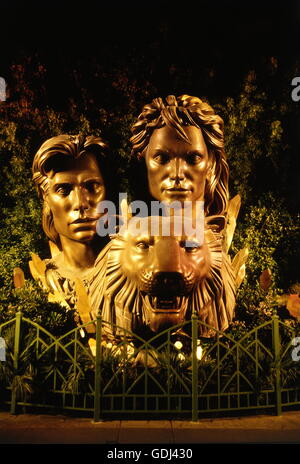 Géographie / voyages, USA, Nevada, Las Vegas, monuments, statue en bronze avec Siegfried et Roy, l'hôtel Mirage, Banque D'Images