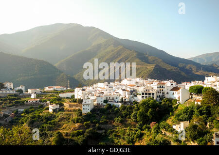 Le village blanc d'Istan, cachés dans des montagnes de la Sierra de las Nieves, Andalousie, Espagne Banque D'Images