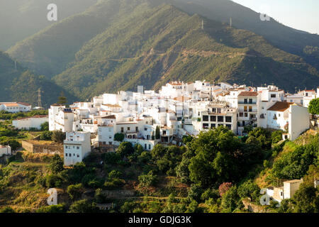 Le village blanc d'Istan, cachés dans des montagnes de la Sierra de las Nieves, Andalousie, Espagne Banque D'Images