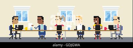Pixel Art Illustration de l'équipe d'affaires dans la salle de réunion Illustration de Vecteur