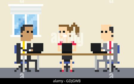 Pixel Art Illustration de l'équipe d'affaires Meeting in Office Illustration de Vecteur