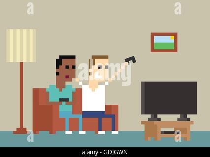 Pixel Art Libre de joueurs jouant ensemble à la maison Illustration de Vecteur