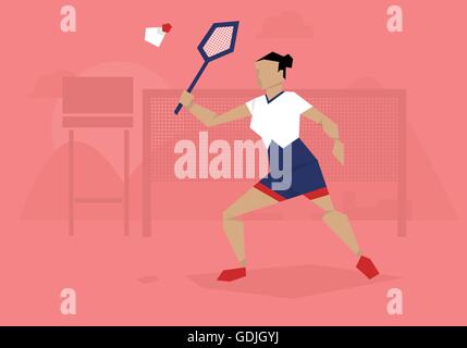 Illustration du joueur de badminton féminin en cas concurrentes Illustration de Vecteur