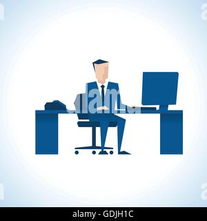 Illustration de Businessman Sitting At Desk Using Computer Illustration de Vecteur
