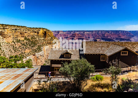 Le Grand Canyon d'où Bright Angel Trail et Kolb Studio sont situés dans le Parc National du Grand Canyon Banque D'Images