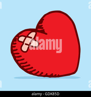 Cartoon illustration d'un coeur briser patché avec pansement guérison amour perdu Banque D'Images