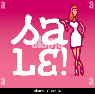 Cartoon illustration d'un model posing on sale sign Banque D'Images