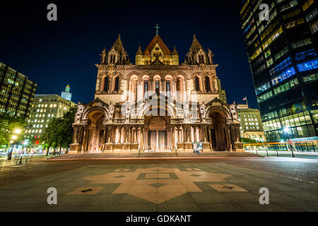 Trinity Church de nuit, à Copley Square, à Boston, Massachusetts. Banque D'Images