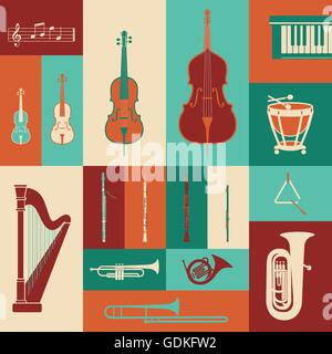 Instruments de musique classique jeu de couleurs, animation concept Illustration de Vecteur