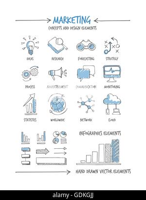 Marketing et d'affaires concepts dessinés à la main, et d'icônes Illustration de Vecteur