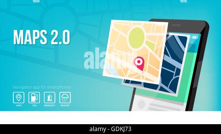 Système de navigation et maps app pour smartphone et bannière mobile Illustration de Vecteur