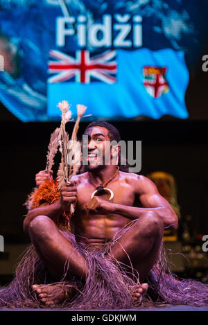 VOU Dance Company de Suva, Fidji, l'exécution au 28ème Festival de Folklore CIOFF international Folkart, folklore sous-festival Festival de Carême, l'un des plus grands festivals en plein air en Europe. Folkart, Festival le Carême, Maribor, Slovénie, 2016. Banque D'Images