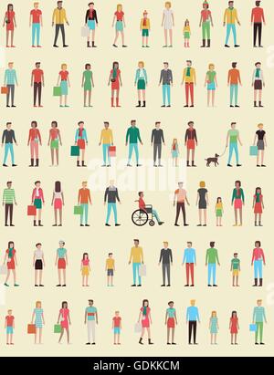 Les gens avec une série de télévision charachters, hommes, femmes, enfants Illustration de Vecteur