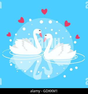 Deux swan natation tomber en amour couple mariage décoration symbole Illustration de Vecteur